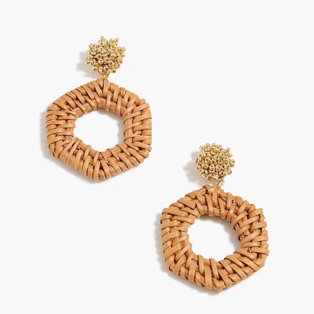 NWT J. Crew Rattan Bead Earrings, Drop Boho Beach Hippie Gold J.Crew Factory OS